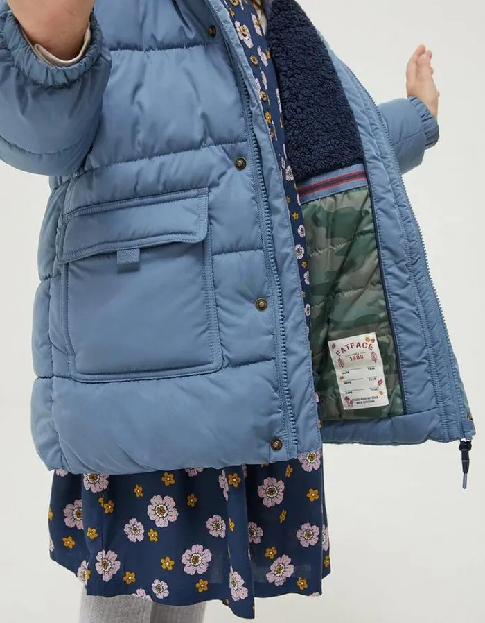 Kids FatFace Kids039 Sale Leo Longline Coat Steel Blue