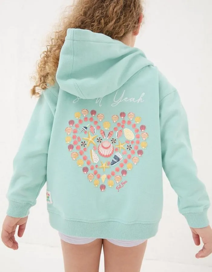 Kids FatFace Sweatshirts and Hoodies Shell Zip Through Hoodie Mint Green