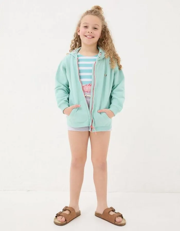 Kids FatFace Sweatshirts and Hoodies Shell Zip Through Hoodie Mint Green