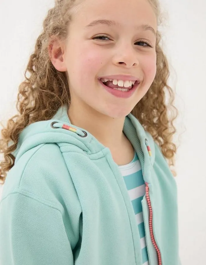 Kids FatFace Sweatshirts and Hoodies Shell Zip Through Hoodie Mint Green
