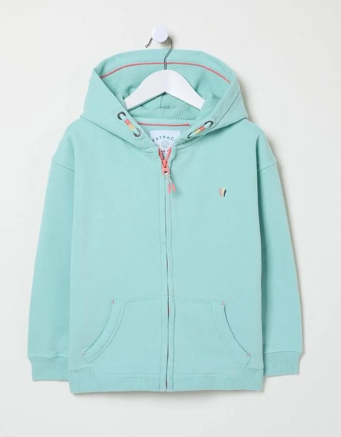 Kids FatFace Sweatshirts and Hoodies Shell Zip Through Hoodie Mint Green