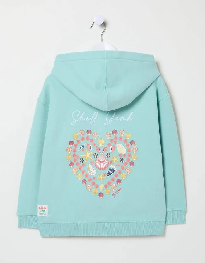 Kids FatFace Sweatshirts and Hoodies Shell Zip Through Hoodie Mint Green