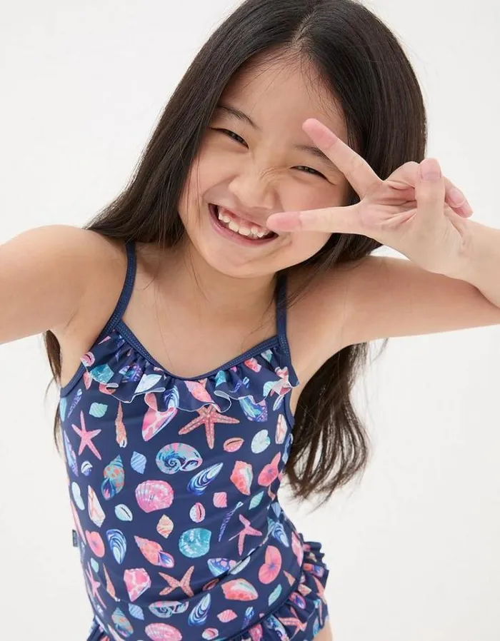 Kids FatFace Swimwear Shell Tankini Navy