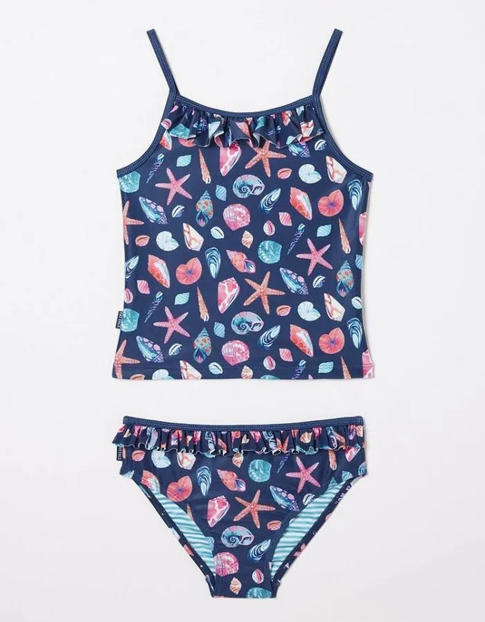 Kids FatFace Swimwear Shell Tankini Navy