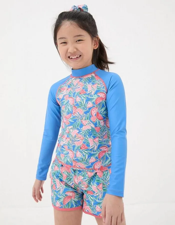 Kids FatFace Swimwear Watermelon Rash Vest Cobalt Blue