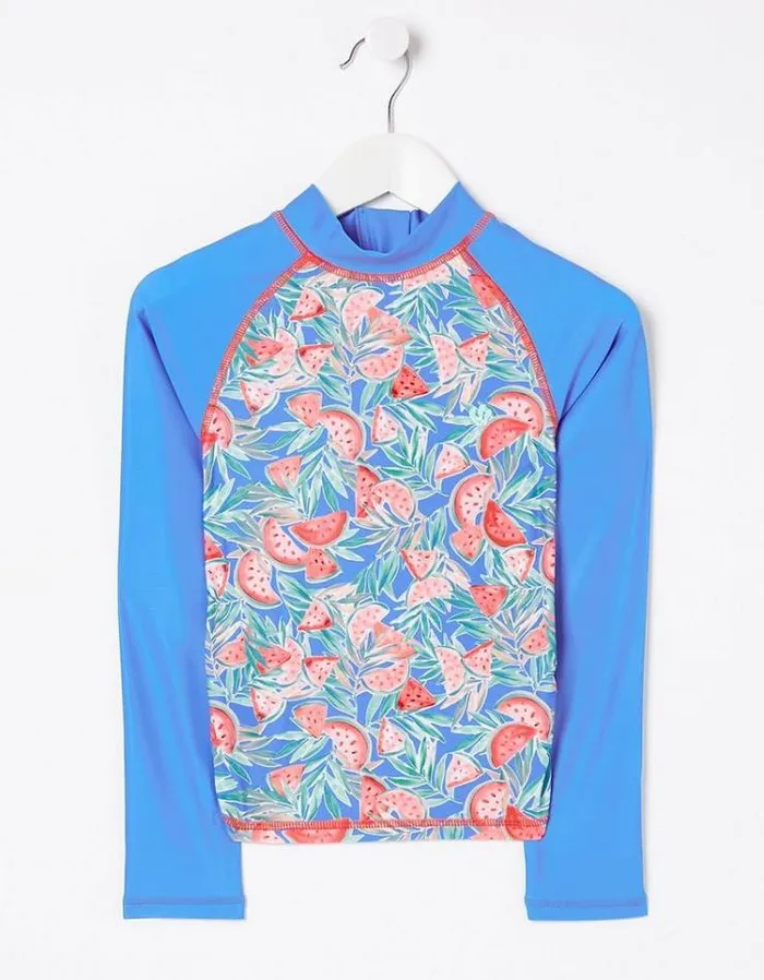 Kids FatFace Swimwear Watermelon Rash Vest Cobalt Blue