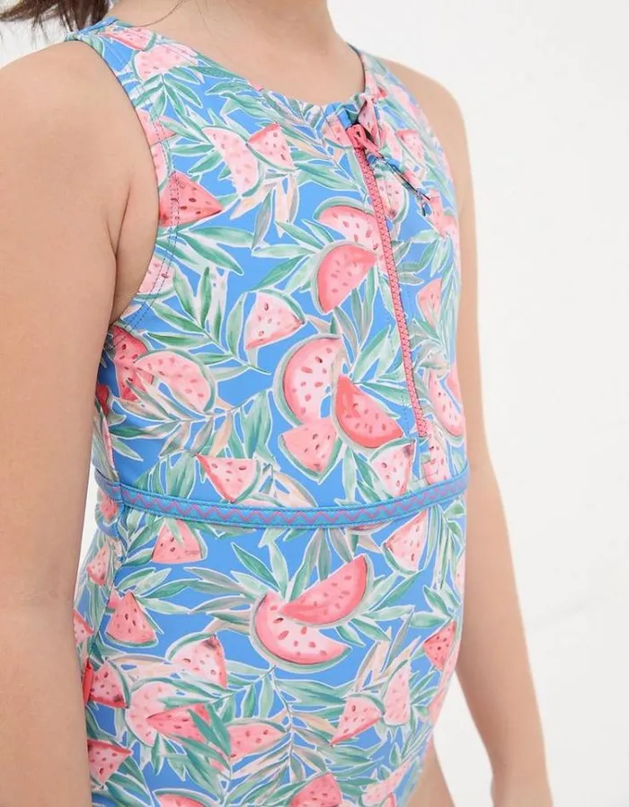 Kids FatFace Swimwear Watermelon Swimsuit Cobalt Blue