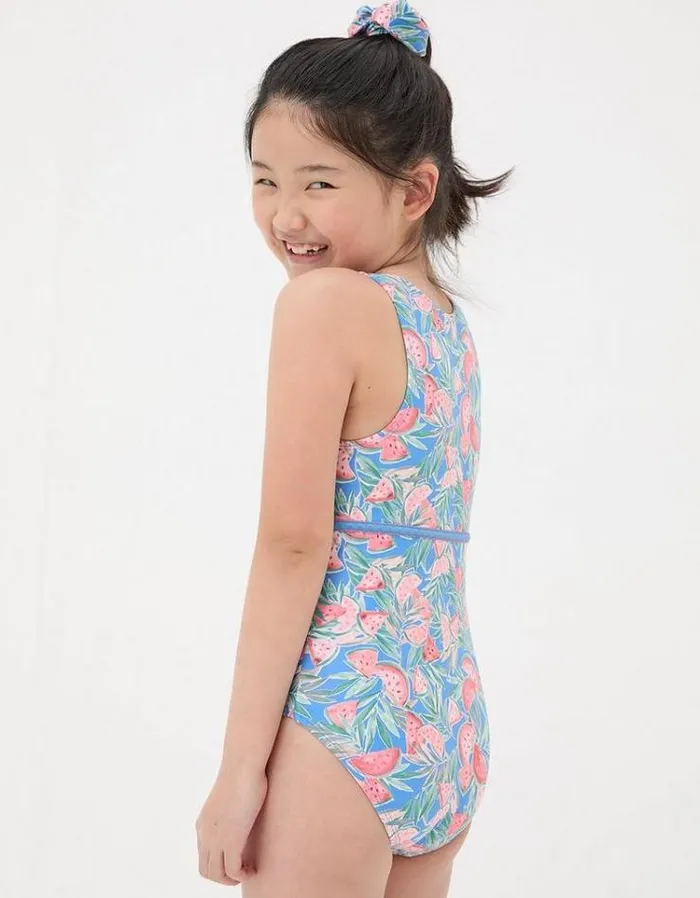 Kids FatFace Swimwear Watermelon Swimsuit Cobalt Blue