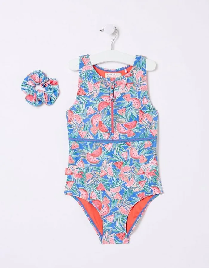 Kids FatFace Swimwear Watermelon Swimsuit Cobalt Blue