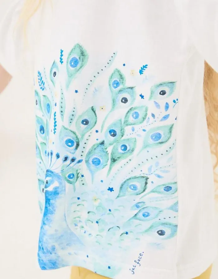 Kids FatFace Tops and TShirts Peacock Jersey Graphic T Shirt Natural White