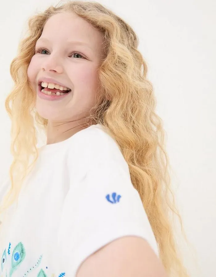 Kids FatFace Tops and TShirts Peacock Jersey Graphic T Shirt Natural White