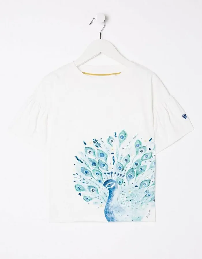 Kids FatFace Tops and TShirts Peacock Jersey Graphic T Shirt Natural White