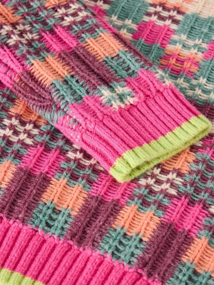 Kids Kids Checkerboard Jumper Pink Multi White Stuff Knitwear
