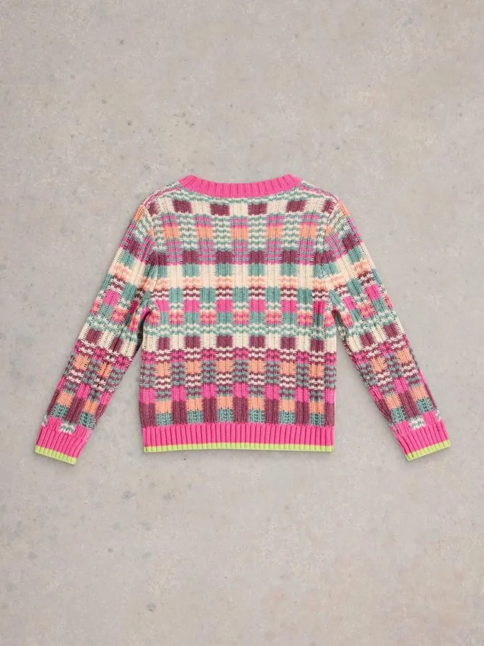 Kids Kids Checkerboard Jumper Pink Multi White Stuff Knitwear Kids Kids Checkerboard Jumper Pink Multi White Stuff Knitwear