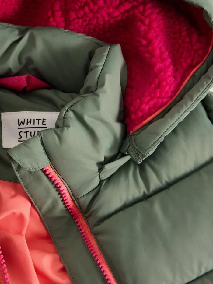 Kids Kids Long Puffer Coat Dusty Green White Stuff Coats