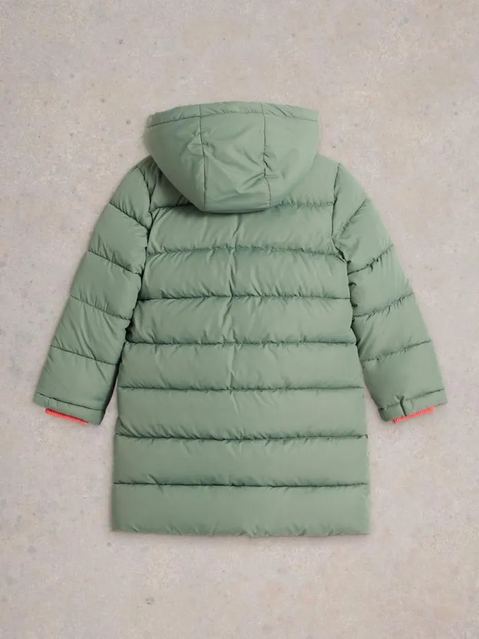 Kids Kids Long Puffer Coat Dusty Green White Stuff Coats Kids Kids Long Puffer Coat Dusty Green White Stuff Coats