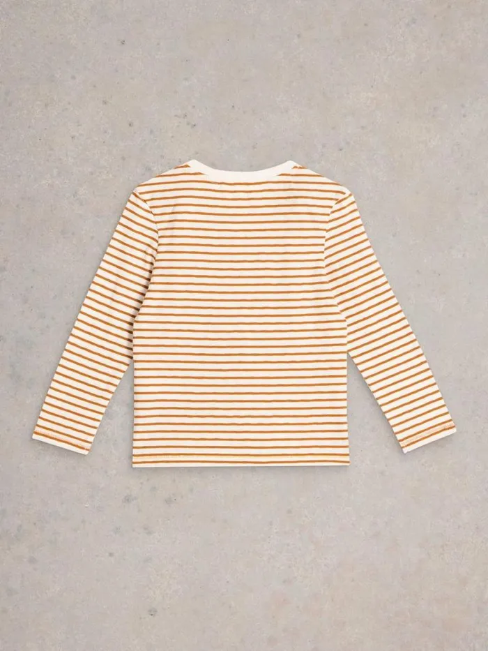 Kids LS Bear Stripe Graphic Tee Natural Multi White Stuff Tops