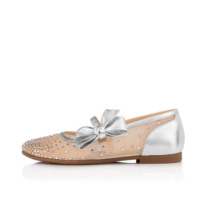 Kids Melodie Strass Ballerinas 8211 Mesh And Nappa Leather 8211 Silver Christian Louboutin Ballerinas