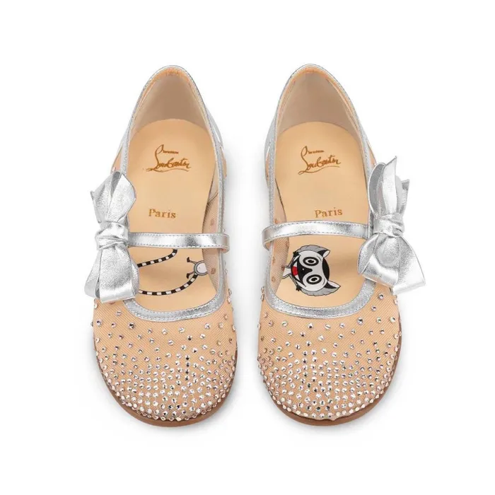 Kids Melodie Strass Ballerinas 8211 Mesh And Nappa Leather 8211 Silver Christian Louboutin Ballerinas