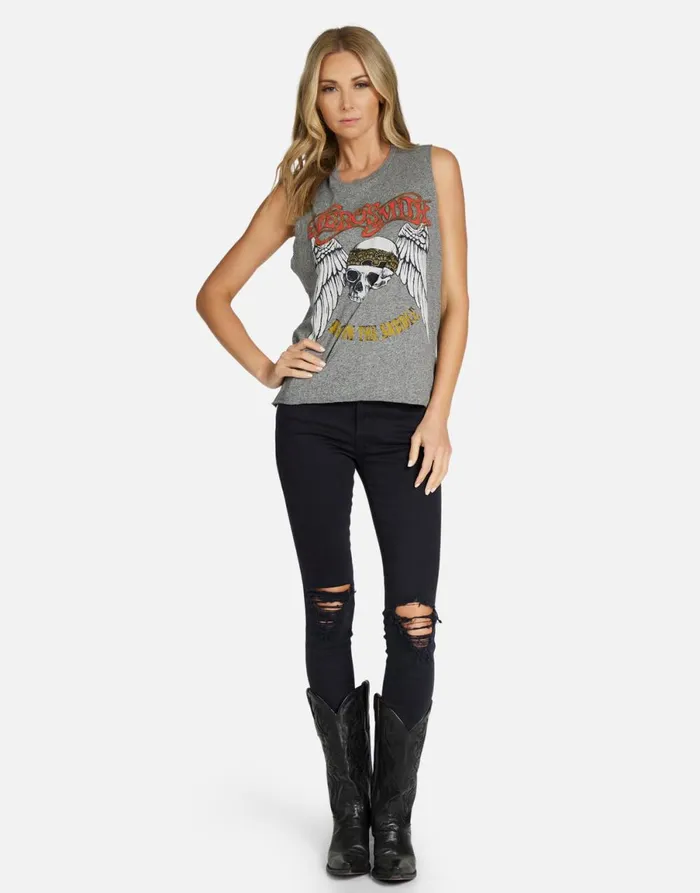 Kinzington Aerosmith Skull Heather Grey Women039s Lauren Moshi Tanks