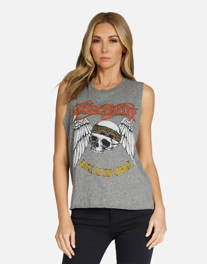 Kinzington Aerosmith Skull Heather Grey Women039s Lauren Moshi Tanks