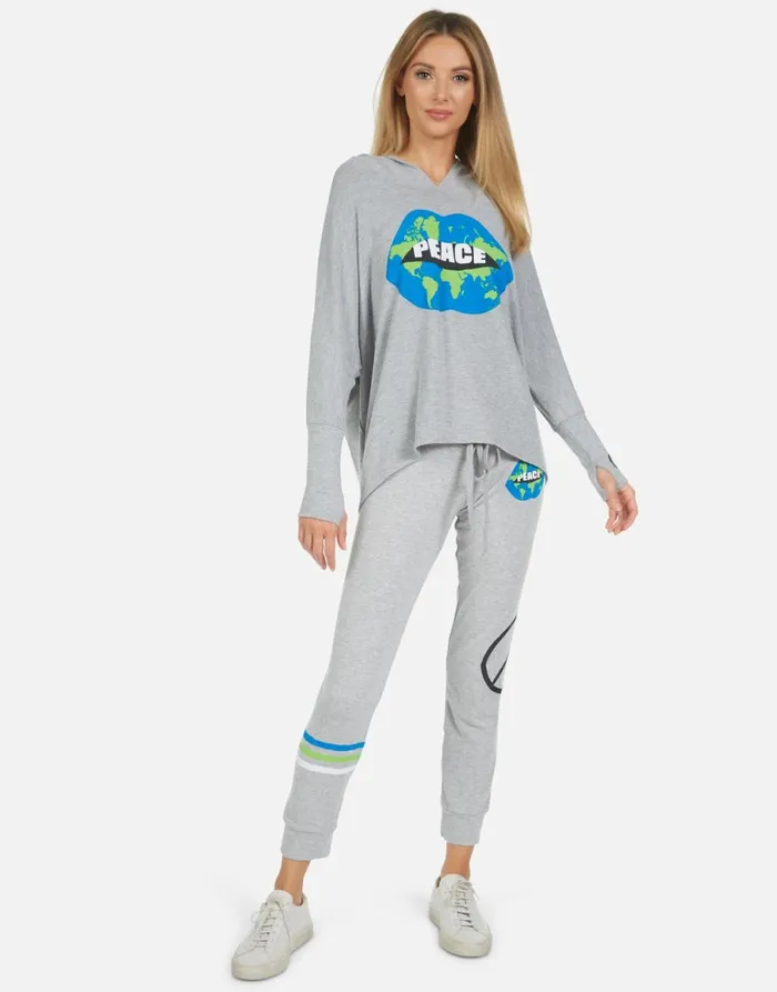 Kizzy World Peace Lips Heather Grey Women039s Lauren Moshi Long Sweatpants