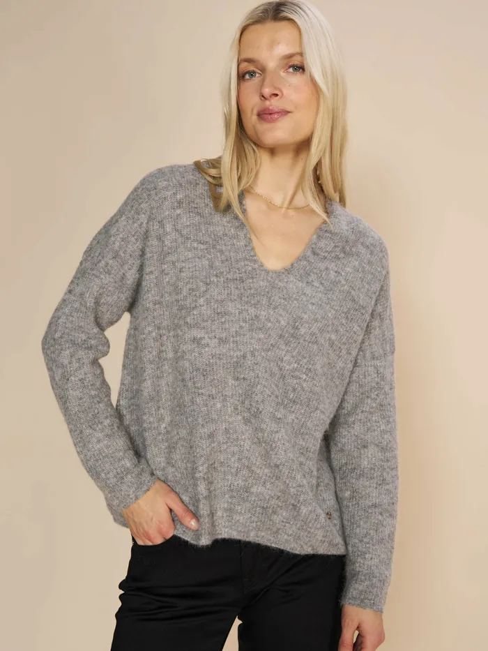 Knits MOS MOSH Women MMThora VNeck Knit Grey Melange Knits MOS MOSH Women MMThora VNeck Knit Grey Melange
