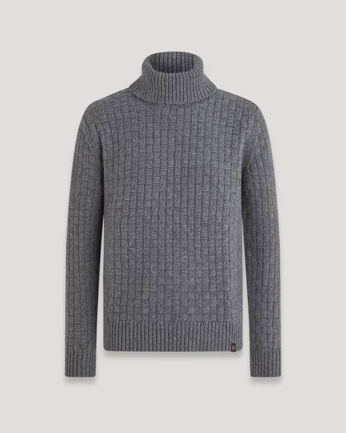 Knitwear Men Belstaff Steerage Roll Neck Jumper Mid Grey Melange