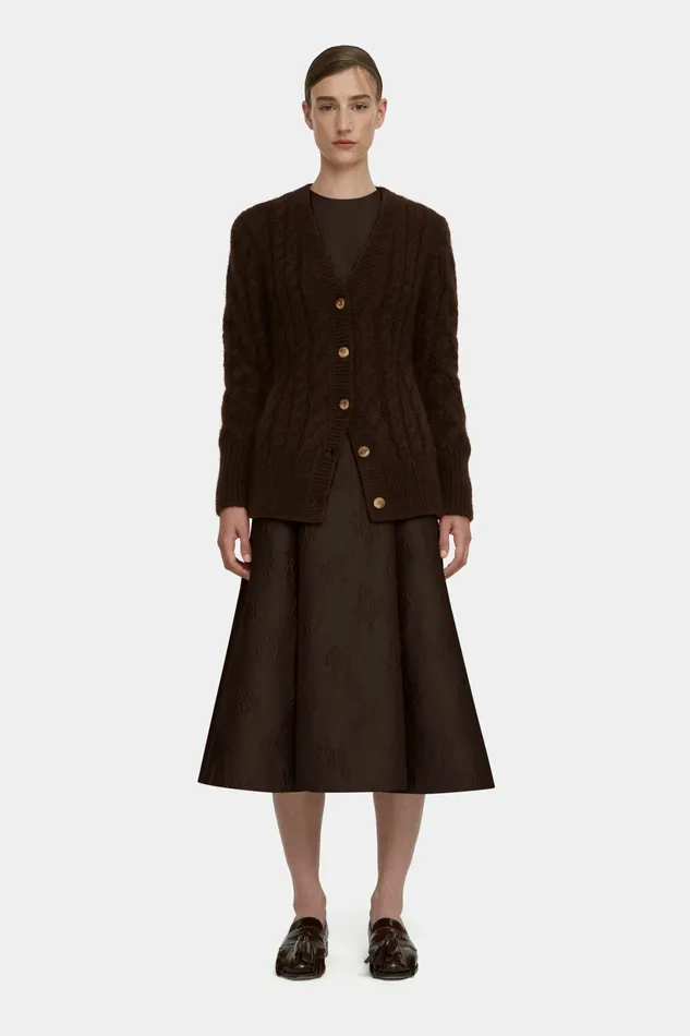 Knitwear Ross Cable Knit Cardigan in Chocolate Mohair 8211 Emilia Wickstead Women