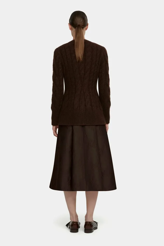 Knitwear Ross Cable Knit Cardigan in Chocolate Mohair 8211 Emilia Wickstead Women Knitwear Ross Cable Knit Cardigan in Chocolate Mohair 8211 Emilia Wickstead Women