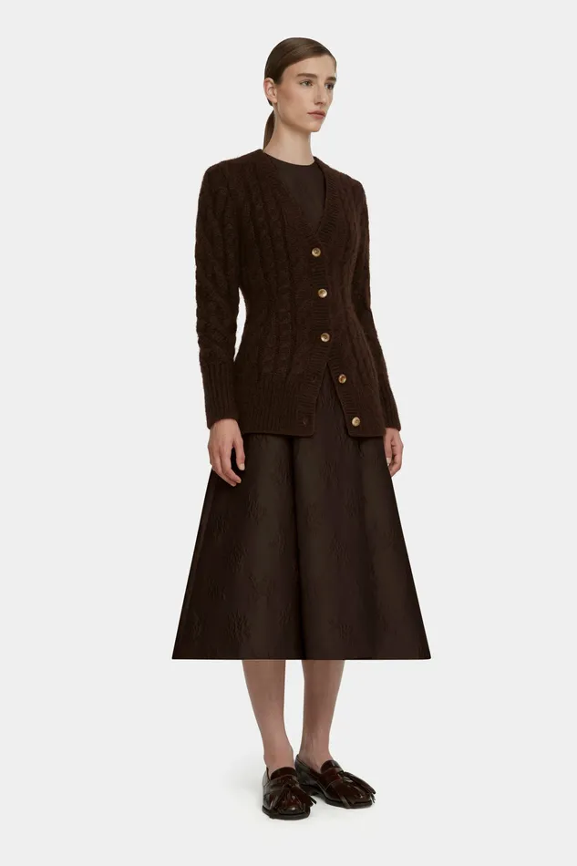 Knitwear Ross Cable Knit Cardigan in Chocolate Mohair 8211 Emilia Wickstead Women Knitwear Ross Cable Knit Cardigan in Chocolate Mohair 8211 Emilia Wickstead Women