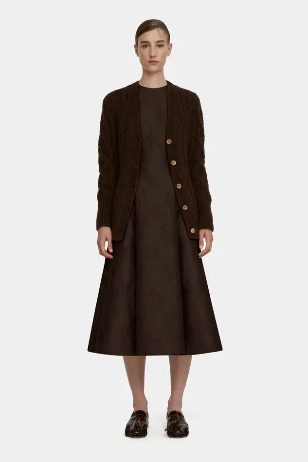 Knitwear Ross Cable Knit Cardigan in Chocolate Mohair 8211 Emilia Wickstead Women Knitwear Ross Cable Knit Cardigan in Chocolate Mohair 8211 Emilia Wickstead Women