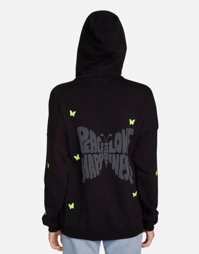 Koa Neon Peace Love Butterflies Black Women039s Lauren Moshi Hoodies