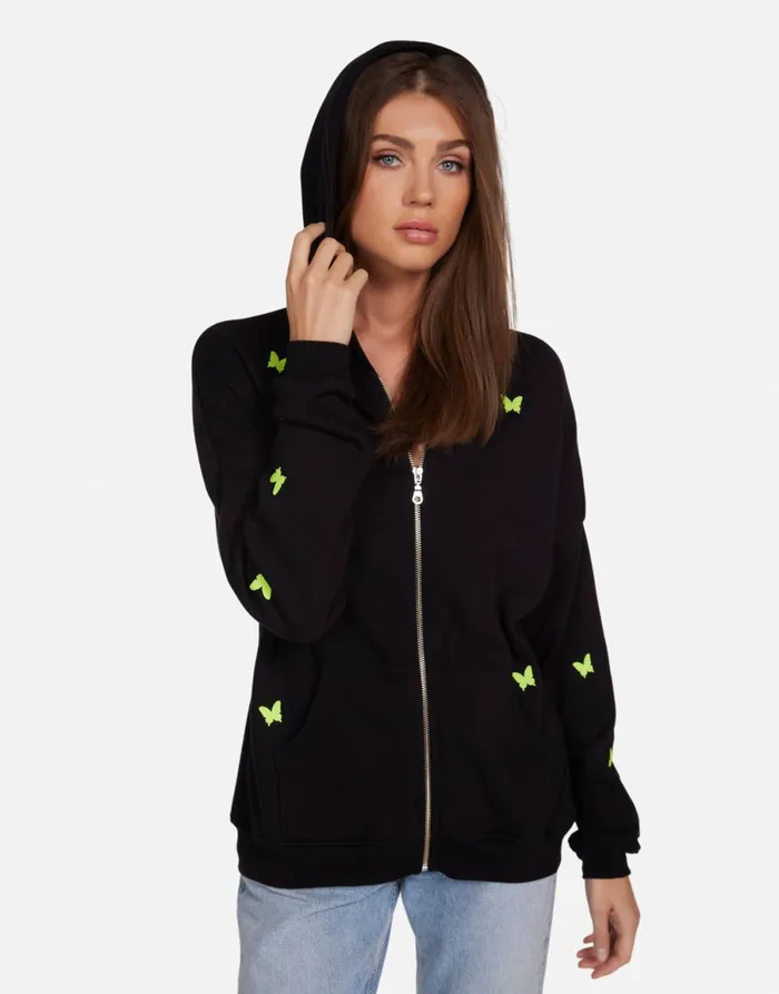 Koa Neon Peace Love Butterflies Black Women039s Lauren Moshi Hoodies
