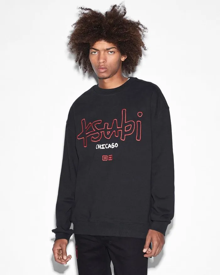 Ksubi Chicago 42154 Biggie Crew Jet Black Mens Sweats