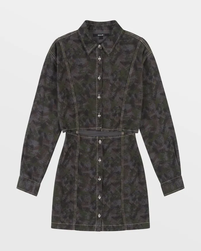 Ksubi Cutout Shirt Dress Camo Womens Dresses