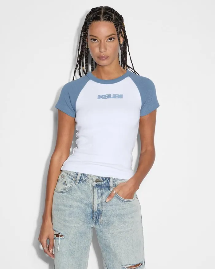 Ksubi Ksb Baby Ringer Ss Tee Charcoalwhite Womens Tops