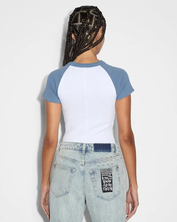 Ksubi Ksb Baby Ringer Ss Tee Charcoalwhite Womens Tops