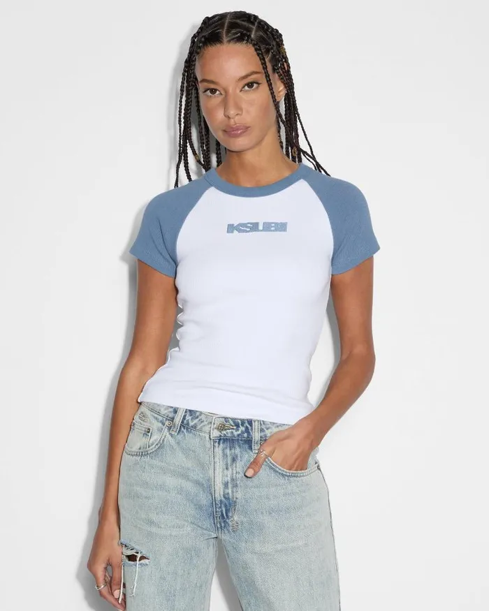Ksubi Ksb Baby Ringer Ss Tee Charcoalwhite Womens Tops