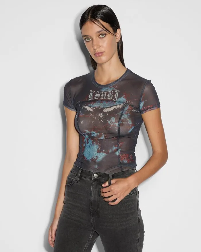 Ksubi Lovestruck Mesh Ss Tee Black Womens Tops
