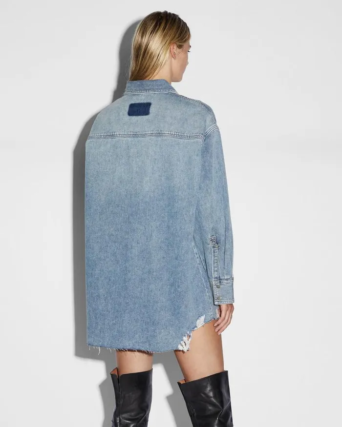 Ksubi Oversized Shirt Dress Overkast Trashed Womens Dresses