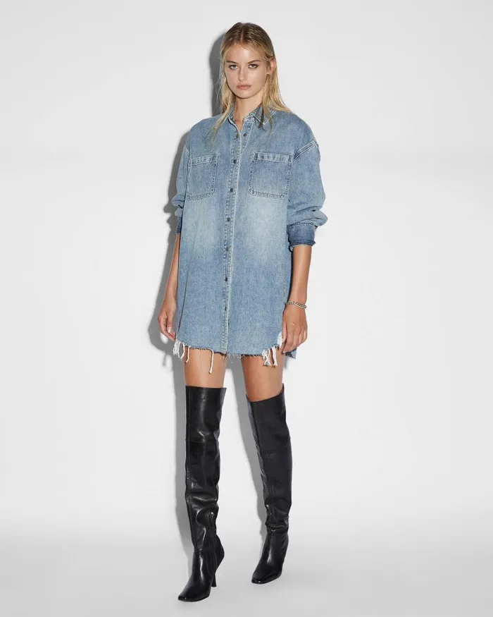 Ksubi Oversized Shirt Dress Overkast Trashed Womens Dresses
