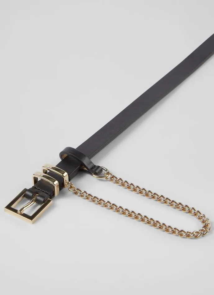 LKBennett Belts Women Marley Black Chain Trim Thin Belt LKBennett Belts Women Marley Black Chain Trim Thin Belt
