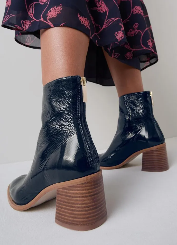 LKBennett Boots Women Camila Navy Leather Front Seam Casual Boot LKBennett Boots Women Camila Navy Leather Front Seam Casual Boot