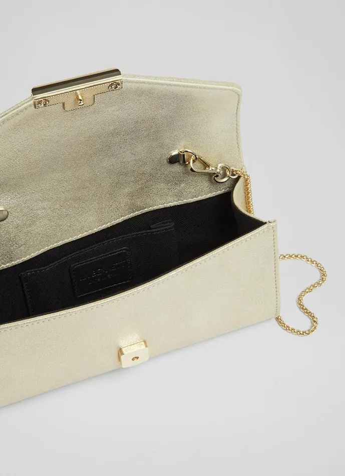 LKBennett Clutch Bags Women Lucy Soft Gold Suede Clutch LKBennett Clutch Bags Women Lucy Soft Gold Suede Clutch