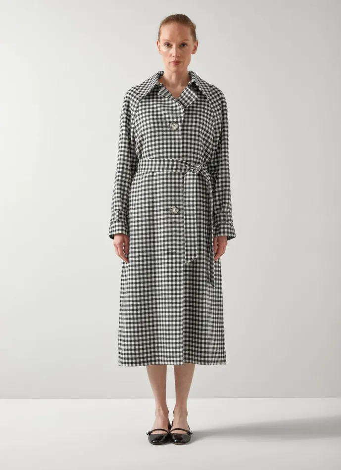 LKBennett Coats and Jackets Women Alexa Black and Cream Gingham Virgin Wool Trench