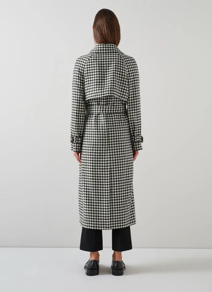 LKBennett Coats and Jackets Women Alexa Black and Cream Gingham Virgin Wool Trench
