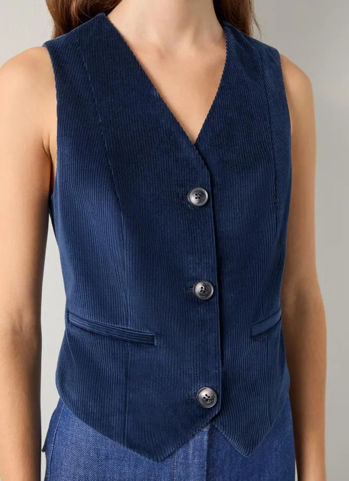 LKBennett Coats and Jackets Women Ami Navy Velvet Fine Cord Waistcoat
