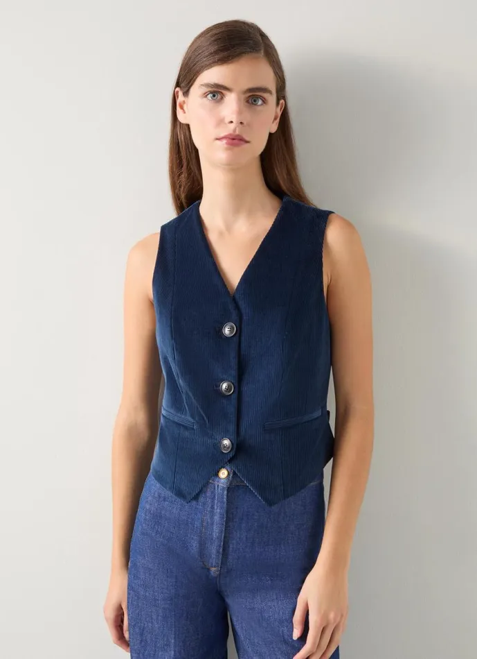 LKBennett Coats and Jackets Women Ami Navy Velvet Fine Cord Waistcoat