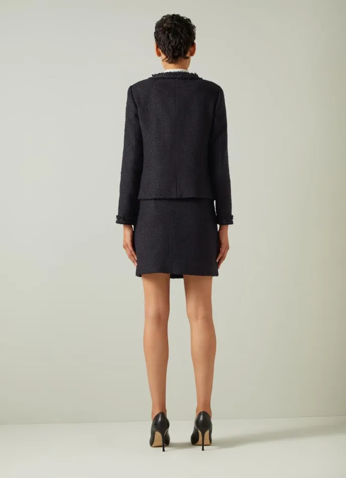 LKBennett Coats and Jackets Women Charlie Black Tweed Recycled Cotton Trim Jacket LKBennett Coats and Jackets Women Charlie Black Tweed Recycled Cotton Trim Jacket